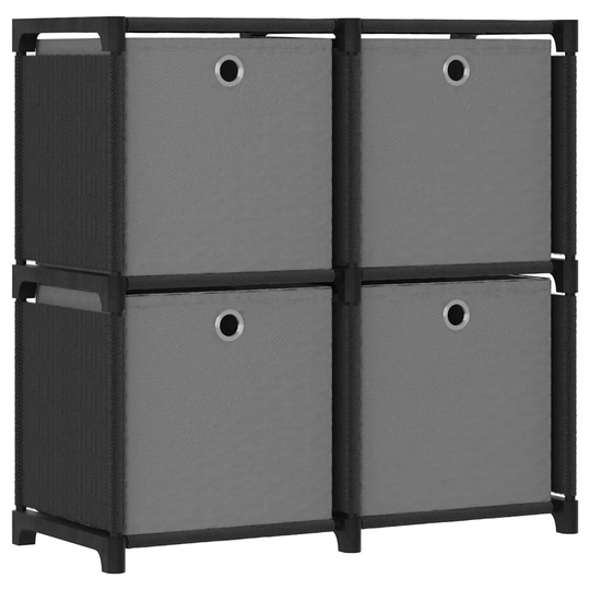 vidaXL 4 kuution esittelyhylly + laatikot musta 69x30x72,5 cm kangas