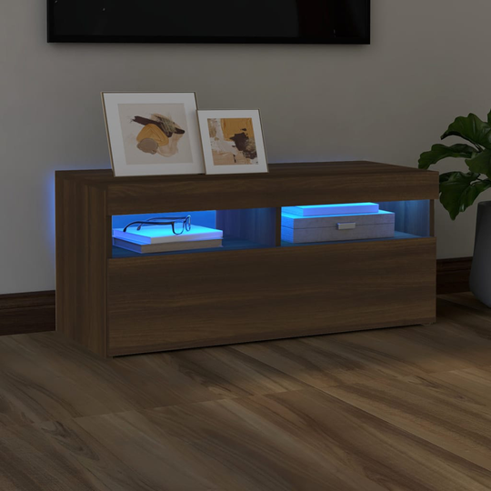 vidaXL TV-taso LED-valoilla ruskea tammi 90x35x40 cm