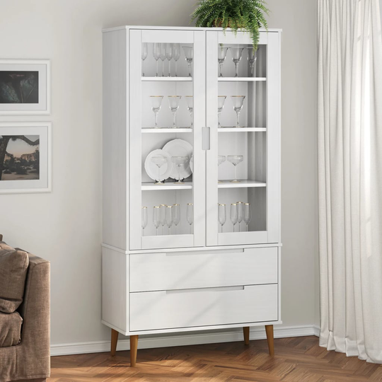 vidaXL Lasikaappi MOLDE valkoinen 90x35x175 cm täysi mänty