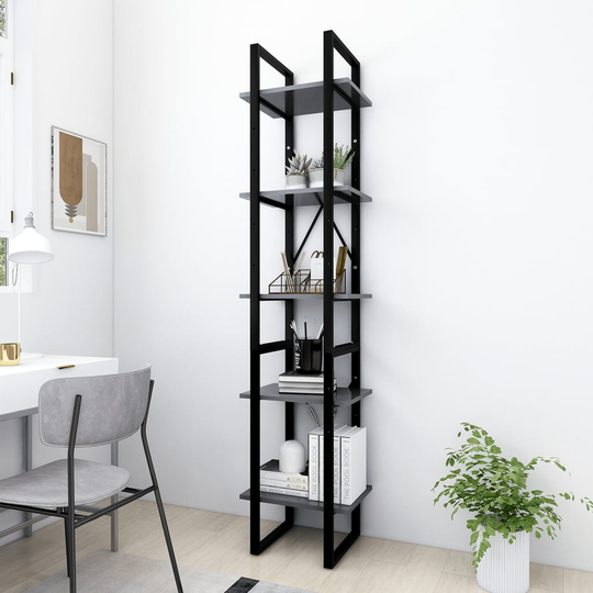 vidaXL 5-tasoinen kirjahylly harmaa 40x30x175 cm lastulevy