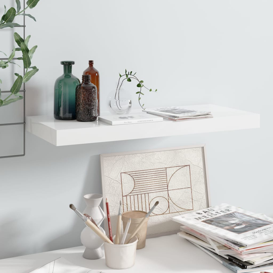 vidaXL Kelluva seinähylly korkeakiilto valkoinen 60x23,5x3,8 cm MDF