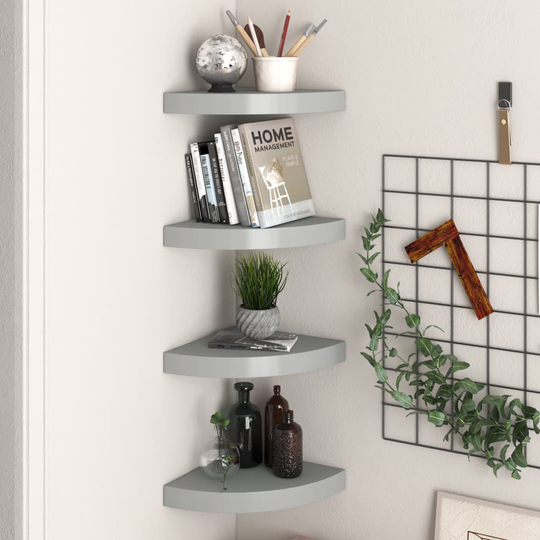 vidaXL Kelluvat kulmahyllyt 4 kpl harmaa 25x25x3,8 cm MDF