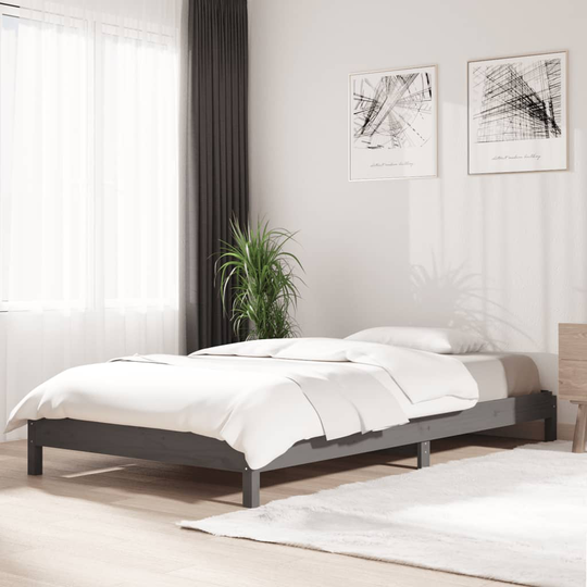vidaXL Pinottava sänky harmaa 100x200 cm täysi mänty
