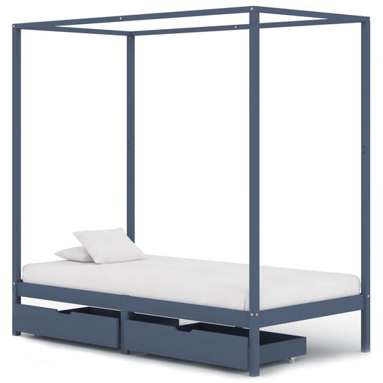 vidaXL Pylvässänky 2 vetolaatikolla harmaa täysi mänty 90x200 cm