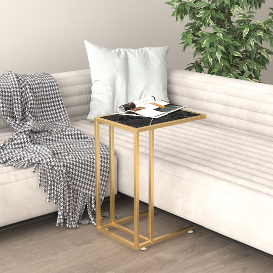 vidaXL Sivupöytä läppärille musta marmori 50x35x65 cm karkaistu lasi