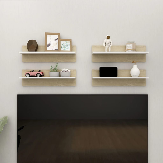 vidaXL Seinähyllyt 4 kpl valk. ja Sonoma-tammi 60x11,5x18 cm lastulevy