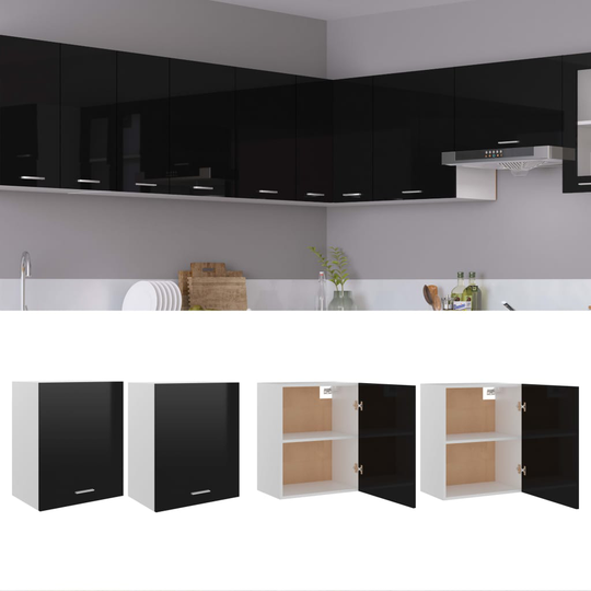 vidaXL Seinäkaapit 2 kpl korkeakiilto musta 50x31x60 cm lastulevy