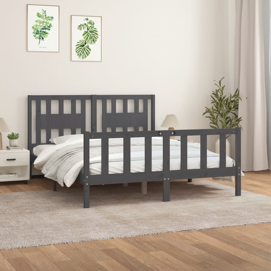 vidaXL Sängynrunko päätylevyllä harmaa 160x200 cm täysi mänty