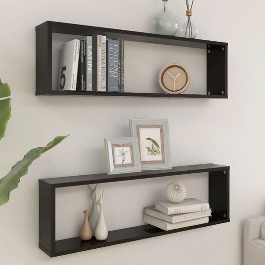 vidaXL Kuutioseinähyllyt 2 kpl korkeak. musta 100x15x30 cm lastulevy