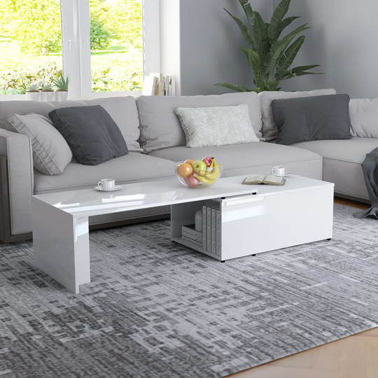 vidaXL Sohvapöytä korkeakiilto valkoinen 150x50x35 cm lastulevy