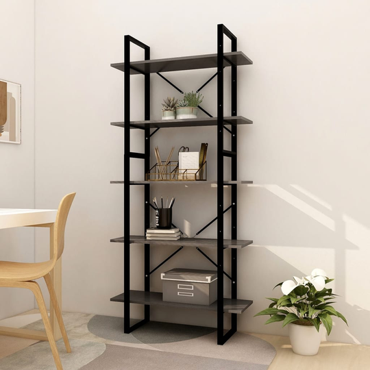 vidaXL 5-tasoinen Kirjahylly harmaa 80x30x175 cm mänty