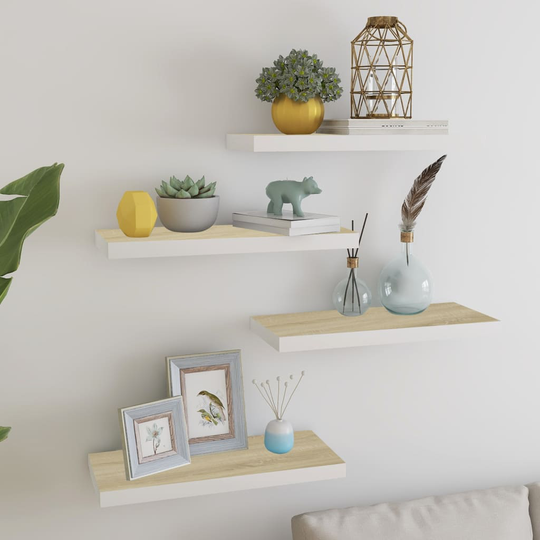 vidaXL Kelluvat seinähyllyt 4 kpl tammi ja valkoinen 60x23,5x3,8 MDF