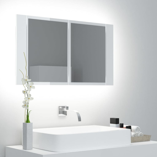 vidaXL Kylpyhuoneen LED peilikaappi korkeak. valk. 80x12x45 cm akryyli