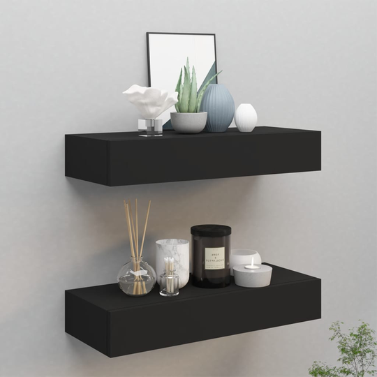 vidaXL Laatikkohyllyt seinälle 2 kpl musta 60x23,5x10 cm MDF