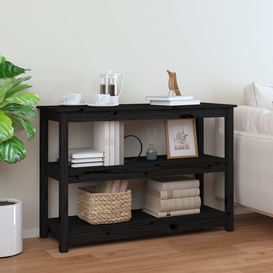 vidaXL Konsolipöytä musta 110x40x74 cm täysi mänty