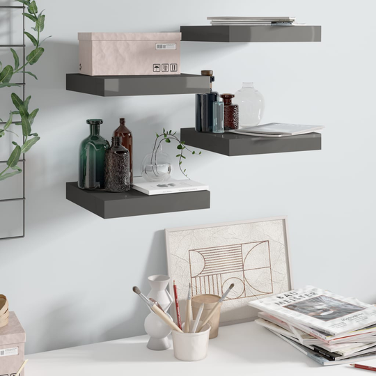 vidaXL Kelluvat seinähyllyt 4kpl korkeakiilto harmaa 23x23,5x3,8cm MDF