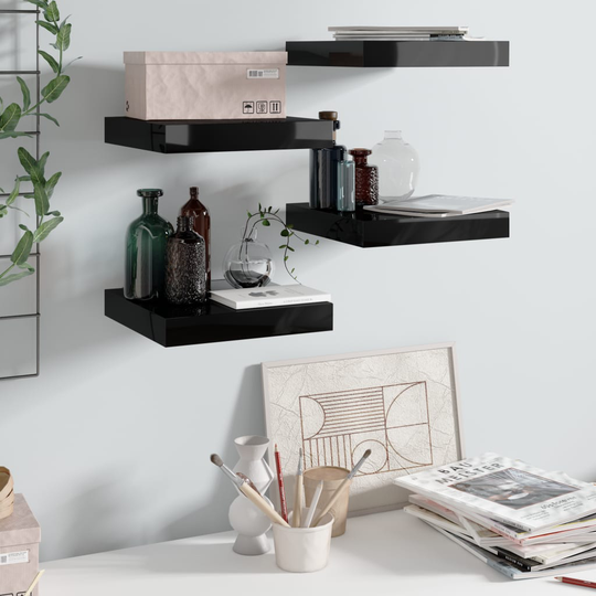 vidaXL Kelluvat seinähyllyt 4kpl korkeakiilto musta 23x23,5x3,8 cm MDF