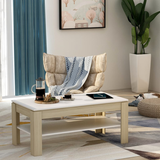 vidaXL Sohvapöytä valkoinen ja Sonoma-tammi 110x60x47 cm lastulevy