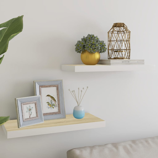 vidaXL Kelluvat seinähyllyt 2 kpl tammi ja valkoinen 60x23,5x3,8cm MDF