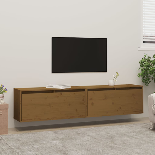 vidaXL Seinäkaapit 2 kpl hunajanruskea 80x30x35 cm täysi mänty