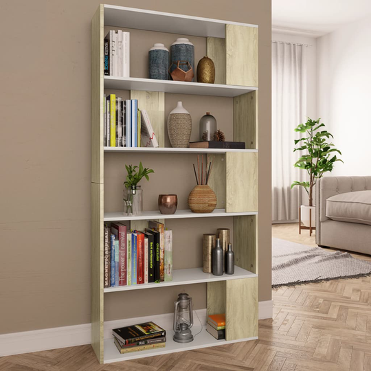 vidaXL Kirjahylly/tilanjakaja valk/Sonoma tammi 80x24x159 cm