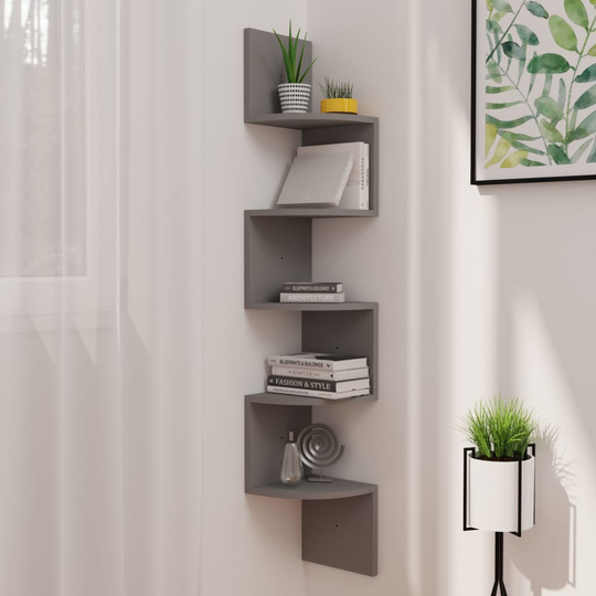 vidaXL Seinäkulmahylly harmaa 19x19x123 cm lastulevy