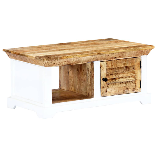 vidaXL Sohvapöytä valkoinen ja ruskea 90x50x40cm täysi karkea mangopuu