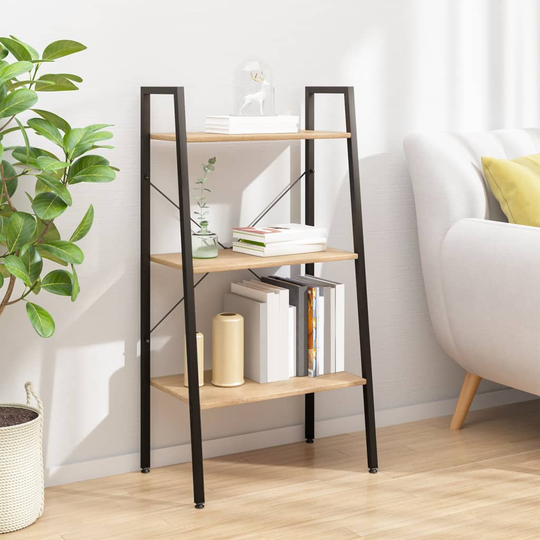 vidaXL 3-kerroksinen Lattiahylly vaaleanruskea ja musta 56x35x108 cm