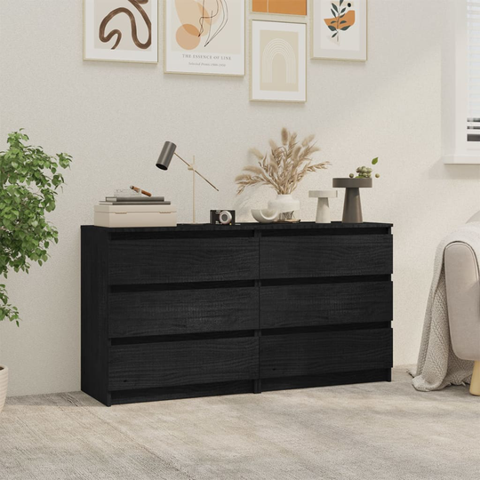 vidaXL Yöpöydät 2 kpl musta 60x36x64 cm täysi mänty