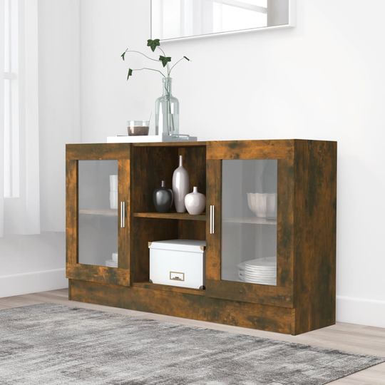 vidaXL Vitriinikaappi savutammi 120x30,5x70 cm tekninen puu