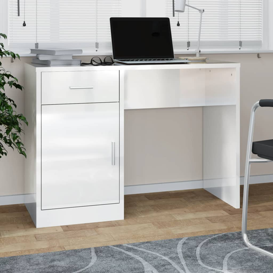 vidaXL Työpöytä laatikolla ja kaapilla valkoinen 100x40x73 cm puu