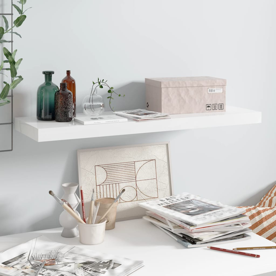 vidaXL Kelluva seinähylly korkeakiilto valkoinen 80x23,5x3,8 cm MDF