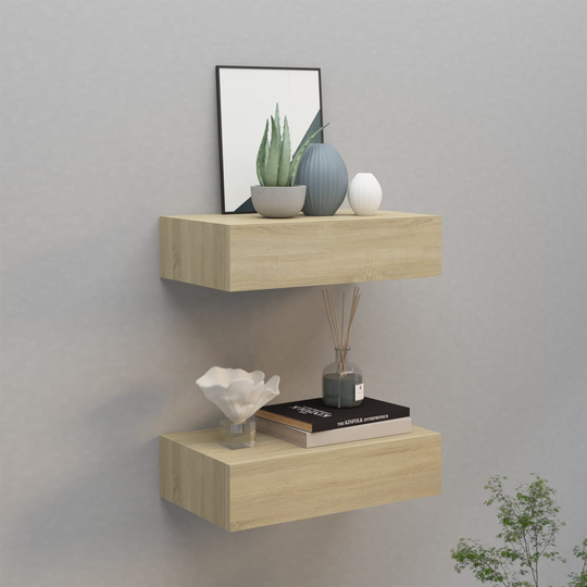 vidaXL Seinälaatikkohyllyt 2 kpl tammi 40x23,5x10 cm MDF
