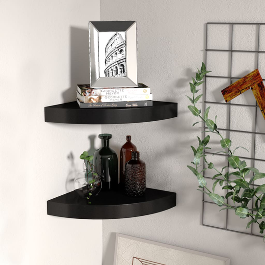 vidaXL Kelluvat kulmahyllyt 2 kpl musta 25x25x3,8 cm MDF