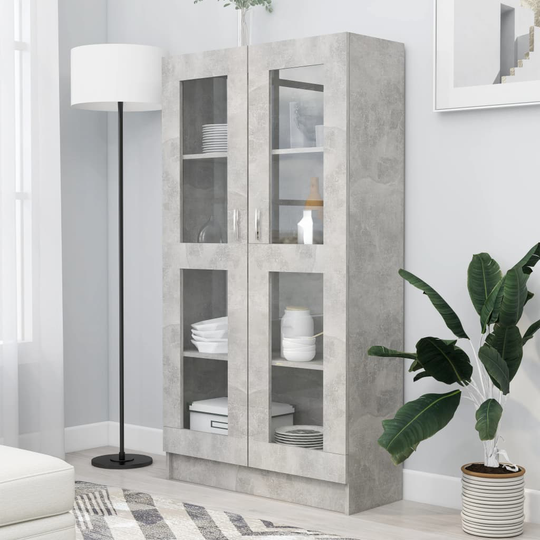 vidaXL Vitriinikaappi betoninharmaa 82,5x30,5x150 cm lastulevy