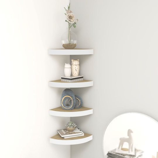 vidaXL Seinäkulmahyllyt 4 kpl tammi ja valkoinen 25x25x3,8 cm MDF