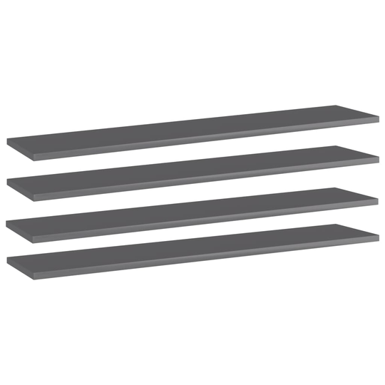 vidaXL Kirjahyllytasot 4kpl korkeakiilto harmaa 100x20x1,5cm lastulevy