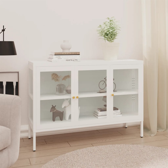 vidaXL Senkki valkoinen 105x35x70 cm teräs ja lasi