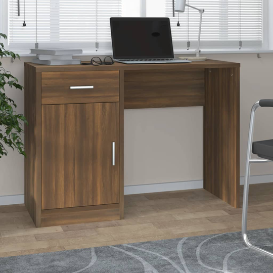 vidaXL Työpöytä laatikolla ja kaapilla ruskea tammi 100x40x73 cm puu