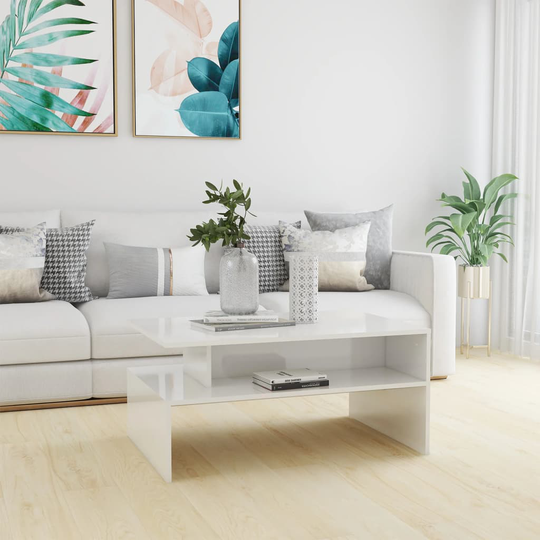 vidaXL Sohvapöytä korkeakiilto valkoinen 90x60x42,5 cm lastulevy