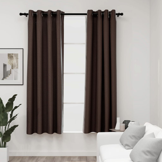 vidaXL Pellavamaiset pimennysverhot renkailla 2kpl rusk/harm 140x175cm