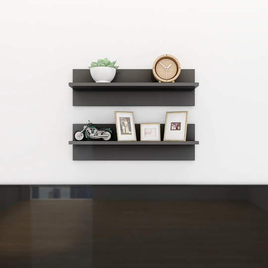vidaXL Seinähyllyt 2 kpl korkeakiilto harmaa 60x11,5x18 cm lastulevy