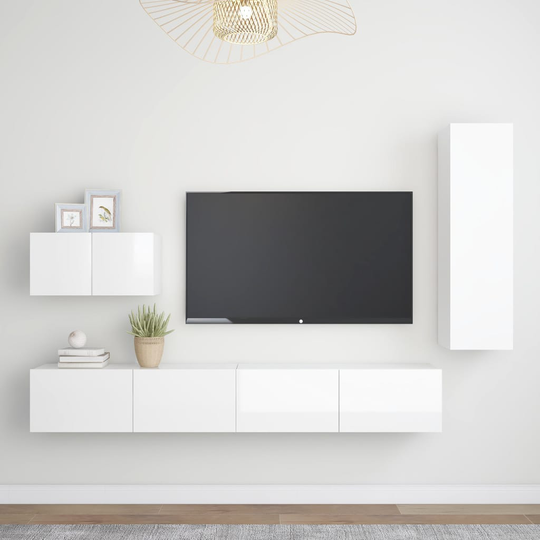 vidaXL 4-osainen TV-kaappisarja korkeakiilto valkoinen lastulevy