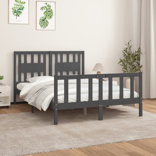 vidaXL Sängynrunko päätylevyllä harmaa 120x200 cm täysi mänty