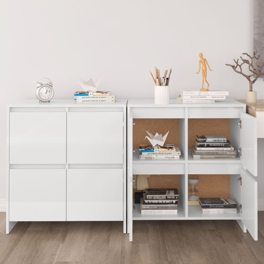 vidaXL Senkit 2 kpl korkeakiilto valkoinen 70x41x75 cm lastulevy