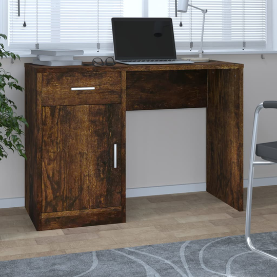 vidaXL Työpöytä laatikolla ja kaapilla savutammi 100x40x73 cm puu