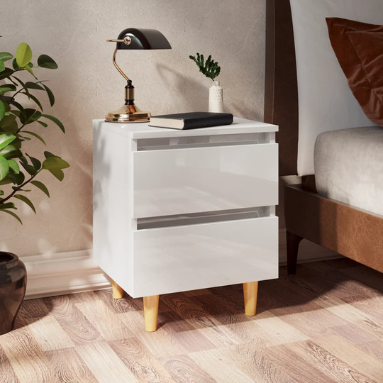 vidaXL Yöpöydät täysmäntyiset jalat 2 kpl kork.kiilto valk. 40x35x50cm