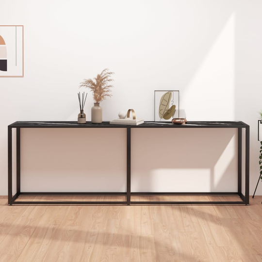 vidaXL Konsolipöytä musta marmori 220x35x75,5 cm karkaistu lasi