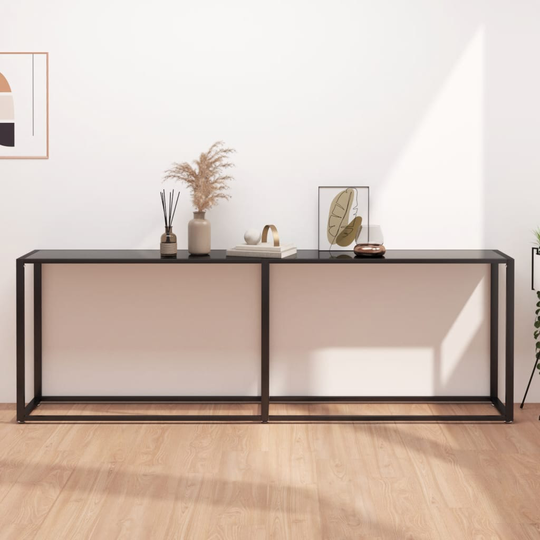 vidaXL Konsolipöytä musta 220x35x75,5 cm karkaistu lasi