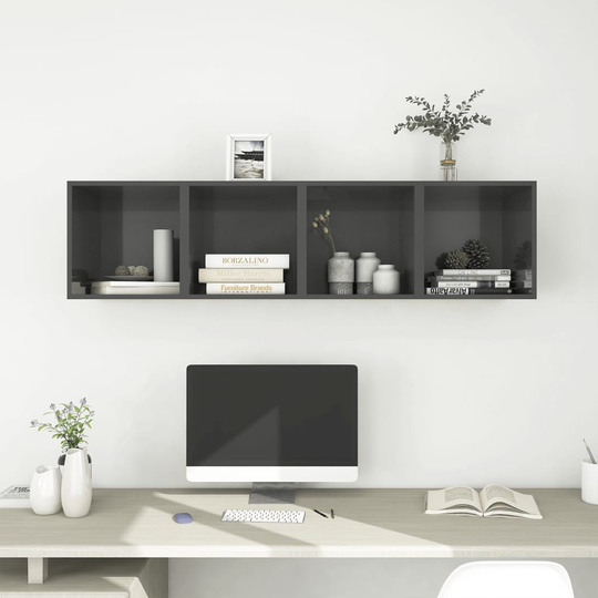 vidaXL Seinäkaapit 4 kpl korkeakiilto harmaa 37x37x37 cm lastulevy